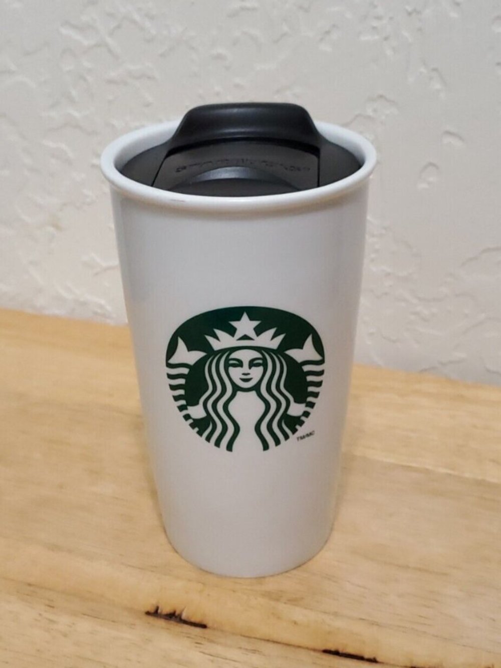 Starbucks Classic White & Green Coffee Traveler Tumbler Double Wall Ceramic 12oz